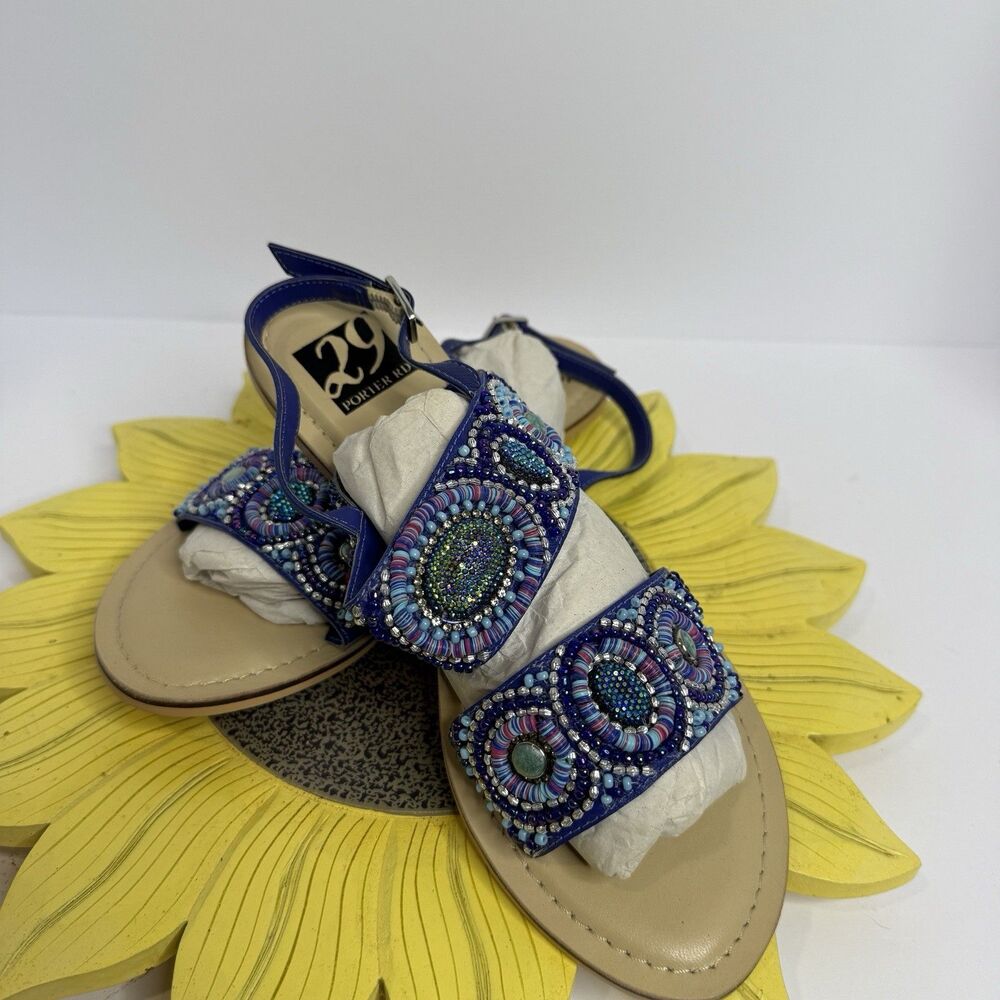 29 Porter Rd Beaded Sandals Blue Embellished Boho Resort Size 7 NWT - Picture 2 of 6